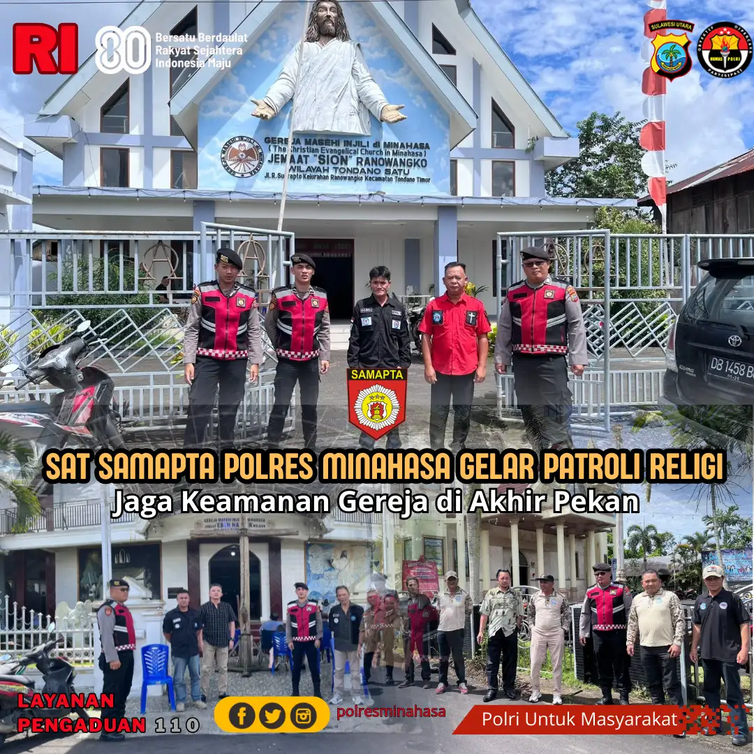 Sat Samapta Polres Minahasa Gelar Patroli Religi, Jaga Keamanan Gereja di Akhir Pekan